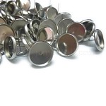 304 Stainless Steel Flat Round Stud Earring Settings, Earring Posts, Stainless Steel Color, Tray: 8mm, 10mm, Pin: 1mm