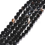 Chapelets de perles en agate à rayures naturelles/agates à bandes, ronde, teinte, noir, 8mm, Trou: 1mm, Environ 48 pcs/chapelet, 15.5 pouce