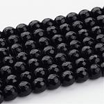 Fili di perline gemstone, onice nero, tondo sfaccettato naturale, tinto, nero, circa10 mm di diametro, Foro: 1 mm, 38 pcs/filo, 15 pollice