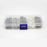 1 Feld gemischt Eisen Blume Perlkappen, Mischfarbe, 10x4 mm, Bohrung: 1 mm, ca. 525 Stk. / Kasten, 10 g / Fach