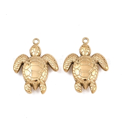 Colgantes de acero inoxidable 304, encanto de tortuga, real 14k chapado en oro, 20.5x15.5x5mm, agujero: 1.2 mm