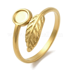 Placcatura ionica (ip) 304 componenti dell'anello del polsino della foglia in acciaio inossidabile, regolazioni dell'anello pad, vero placcato oro 18k, vassoio: 4mm, 2~12mm, diametro interno: 17mm