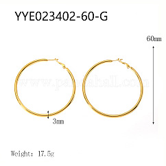 Elegantes pendientes de aro grandes de acero inoxidable 304, real 18k chapado en oro, 60x3mm