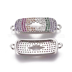 Connecteurs de liaisons en zircone cubique micro pavé en laiton, rectangle, colorées, platine, 9x26x2.2mm, Trou: 1.2mm