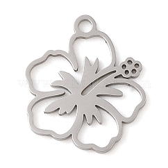 Anlaufgeschützte Anhänger aus Edelstahl 201 mit manueller Politur, Laserschnitt, Blumencharme, Edelstahl Farbe, 17x15x1 mm, Bohrung: 1.6 mm