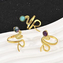 Кольца-манжеты из нержавеющей стали 316 с натуральными смешанными драгоценными камнями&nbsp;RJEW-Z098-01G-07