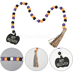 Круглые деревянные бусины украшения на Хэллоуин&nbsp;AJEW-WH20019-61