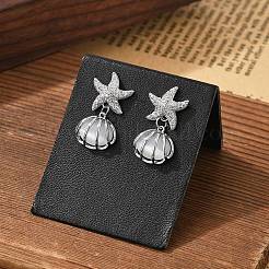 Серьги-гвоздики из латуни в форме ракушки с прозрачным кубическим цирконием EJEW-D301-02P