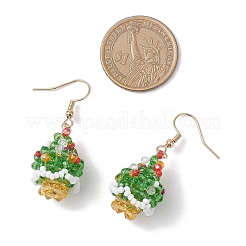Серьги-подвески из стеклянных бусин в виде рождественской елки EJEW-MZ00614