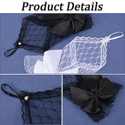 2 пара двухцветных полиэстеровых кружевных перчаток с бантом AJEW-GF0010-62