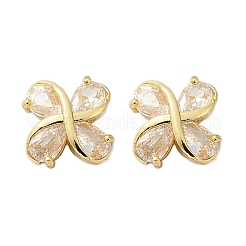 Orecchini a bottone con micro pavè di fiori in ottone e zirconi trasparenti&nbsp;EJEW-U064-03G