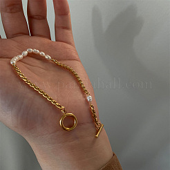 Armbänder aus Edelstahl 304 und Kunststoff mit Perlengliedern&nbsp;WG2486F-01