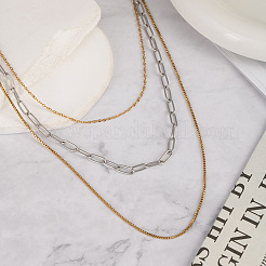 Модные ожерелья из нержавеющей стали с цепочкой-коробкой из 3 слоя для женщин SS0255