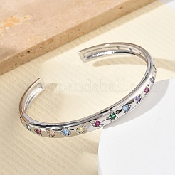 Bracelets de manchette en laiton avec micro pavé de zircone cubique pour femmes&nbsp;BJEW-A172-02P