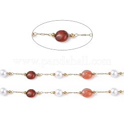 Pepita di agata rossa naturale e catena di perle di vetro imitazione perla&nbsp;CHS-C006-02A