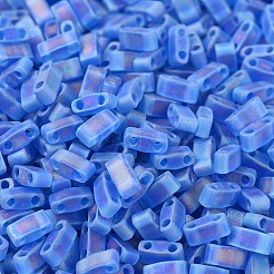MIYUKIハーフティラビーズ  日本製シードビーズ  2の穴  （htl149fr）マット透明カプリブルーab  5x2.3x1.9mm  穴：0.8mm  約1250個/50g&nbsp;SEED-X0054-HTL0149FR