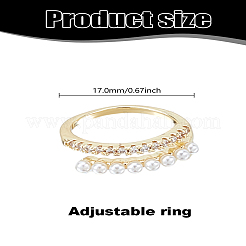 1 шт. открытое кольцо-манжета из прозрачного кубического циркония с акриловыми бусинами-жемчужинами&nbsp;RJEW-LP0008-15