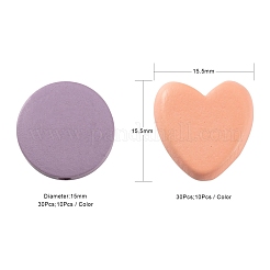 60個6スタイル塗装天然ポプラウッドビーズ  ハート＆フラットラウンド  ミックスカラー  15~15.5x4.5~6mm  穴：1.2~1.5mm  10個/スタイル&nbsp;WOOD-LS0001-14