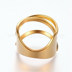 304ステンレススチール指輪  ワイドバンド中空リング  ゴールドカラー  サイズ7  17mm&nbsp;RJEW-I064-05G-17mm