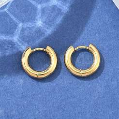 イオンプレーティング(IP) 304 ステンレススチール フープピアス  ゴールドカラー  13x14mm  ピン：1mm&nbsp;X-EJEW-F111-14mm-G