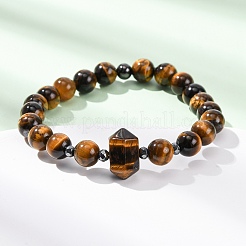 Эластичный браслет из натурального тигрового глаза для женщин&nbsp;BJEW-A145-01E