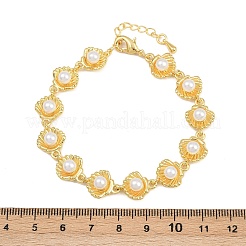 Браслеты-цепочки из латуни и белого круглого АБС-пластика в форме ракушки с жемчугом для женщин BJEW-L707-03G