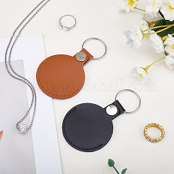 2 шт. 2-цветные плоские круглые кожаные брелки-чехлы для фотокарт&nbsp;AJEW-CL0002-43