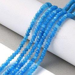 染め天然マレーシアジェイド翡翠ロンデルビーズ連売り  多面カット  ドジャーブルー  4x2~3mm  穴：1mm  約110~115個/連  14インチ&nbsp;G-E316-2x4mm-58