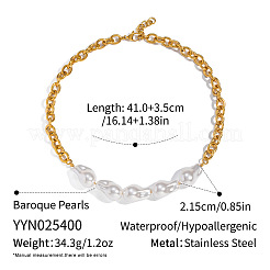 Элегантные ожерелья-цепочки из искусственного барочного жемчуга с бусинами из нержавеющей стали 304 для женщин&nbsp;UO7323