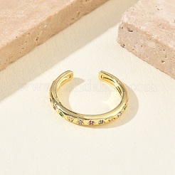 Anillos abiertos de latón con micro pavé de circonita cúbica&nbsp;RJEW-Z145-08G