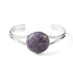 Bracelets manchettes ronds plats en laiton et pierres naturelles mélangées pour femmes&nbsp;BJEW-JB14353