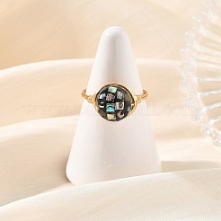Anelli con filo di rame ecologico e perline di conchiglia di abalone naturale&nbsp;RJEW-JR01099