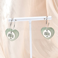 Orecchini a cerchio da donna in avventurina verde naturale e acciaio inossidabile 304.&nbsp;EJEW-G475-05P-07