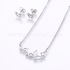 304ステンレススチールジュエリーセット  スタッドピアスとペンダントネックレス  蝶  ミックスカラー  ネックレス：18.9インチ（48cm）  スタッドピアス：6x9x1.2mm  ピン：0.8mm&nbsp;SJEW-O090-14
