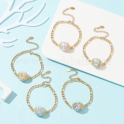 Браслет в форме диско-шара со стразами из полимерной глины и цепочками Фигаро BJEW-JB09478