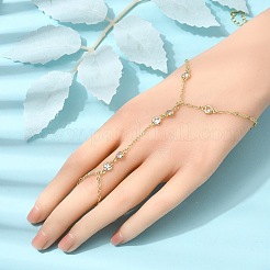 Bracelets mitaines en laiton avec micro pavé de zircons cubiques&nbsp;BJEW-C156-01G-04