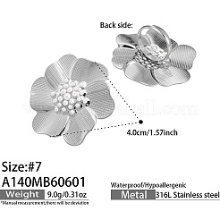 女性用316ステンレススチール＆シェルパール指輪  花  ステートメントリング  ステンレス鋼色  usサイズ7（17.3mm）&nbsp;WGD5389-01