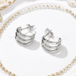 Pendientes de botón de triple C en acero inoxidable 304 para mujer&nbsp;EJEW-C096-68P-01