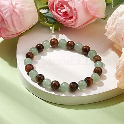 Braccialetti elasticizzati rotondi con perline di avventurina verde naturale e occhio di tigre da 8.5 mm per donna uomo&nbsp;BJEW-JB10435