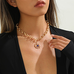 合金製カプリブルーラインストーン太陽と星のペンダントネックレス（OTクラスプ付き）女性用  ゴールドカラー  16.14インチ（41cm）&nbsp;WGE6492-01
