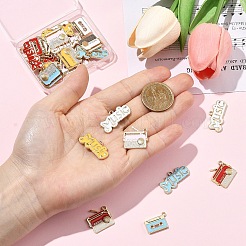 30pcs15スタイル音楽テーマ合金エナメルペンダント  ゴールドカラー  カドミウムフリー＆ニッケルフリー＆鉛フリー  ミックスカラー  13.5~19.5x19.5~28x1.8~2mm  穴：1.8mm  2個/スタイル&nbsp;ENAM-YW0009-14