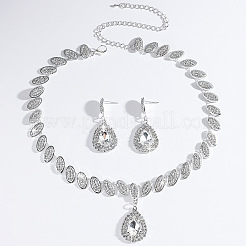 Комплект из ожерелья с подвеской в форме капли из латуни со стразами и серег-гвоздиков для женщин FS-WG71281-01