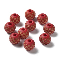 Деревянные бусины в клетку тартан с лазерной гравировкой WOOD-I011-01A-03