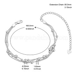ロジウムメッキ925スターリングシルバーマルチ連ブレスレット  蛇のチェーンと丸いビーズ  プラチナ  6-1/2インチ（16.5cm）&nbsp;JB620A