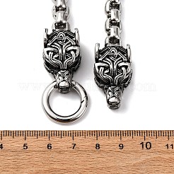 Двойная подвеска в виде головы волка из нержавеющей стали 304 с цепочкой-коробкой NJEW-C099-01