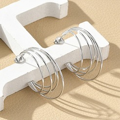 Многослойные серьги-гвоздики в форме буквы С из нержавеющей стали марки 304 EJEW-Z098-28P