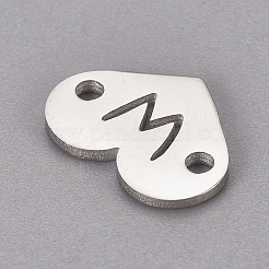 304ステンレススチールリンク  文字付きのハート  ステンレス鋼色  文字.w  9x12x1mm  穴：1.2mm&nbsp;STAS-CJC0001-03W-P