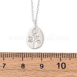 925 овальное ожерелье из стерлингового серебра с выгравированным цветком розы для женщин&nbsp;NJEW-D316-03P