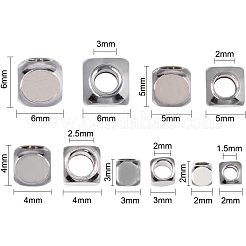 304ステンレススチールビーズ  キューブ  ビーズコンテナ付  ステンレス鋼色  6.8x5.2x1.1cm  100個/箱&nbsp;STAS-UN0001-35P
