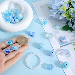 DIYミックススタイルアクリルビーズジュエリー作りキット  ライトスカイブルー  15~43mm  穴：2.6~3.5mm&nbsp;DIY-SC0026-37